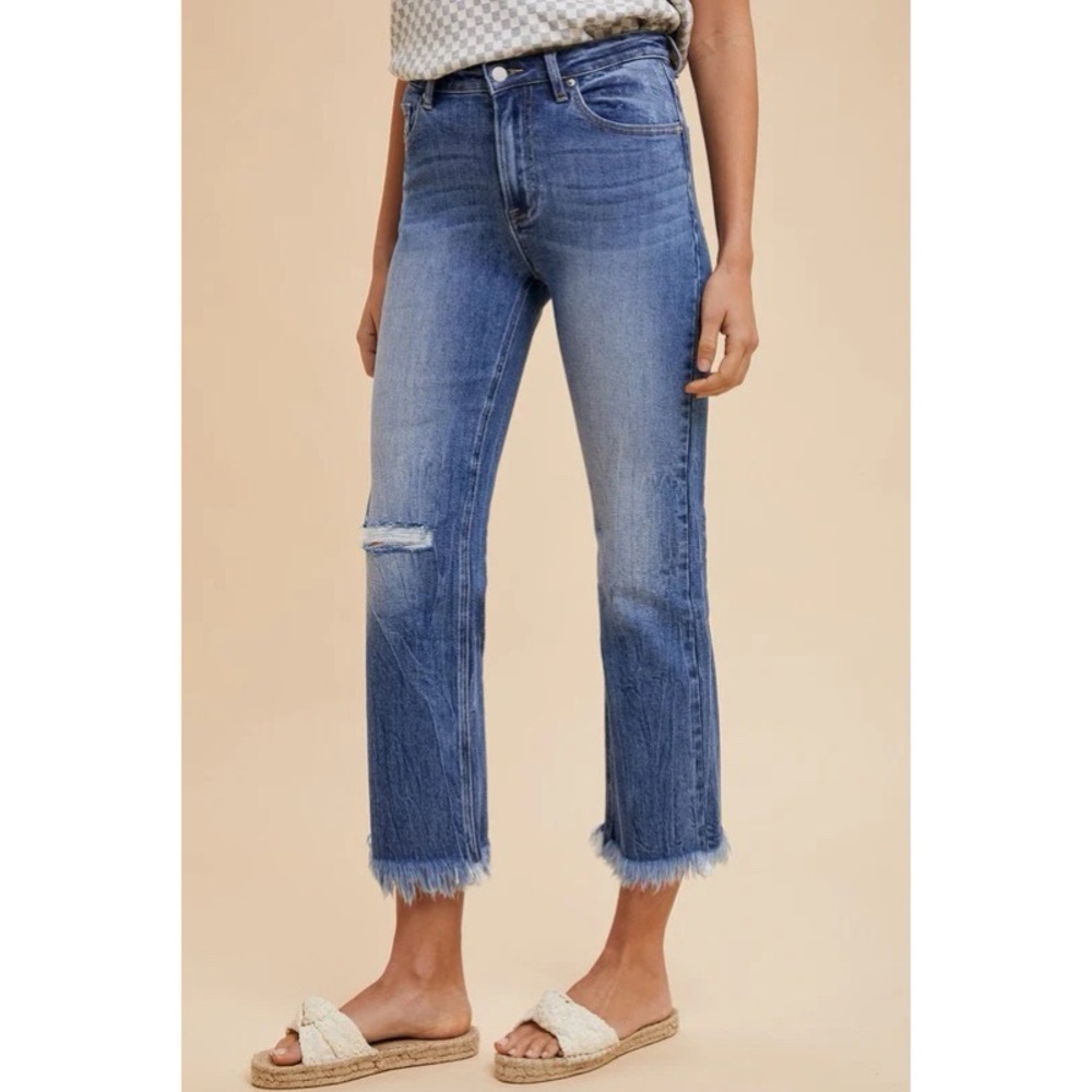 INC International Concepts Straight Leg Frayed Hem Crop Jeans